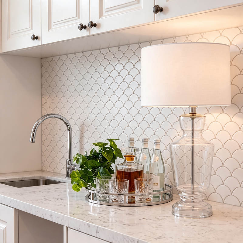 Bello White Fan Polished Marble Mosaic