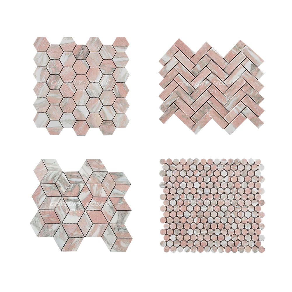 Norway Rose Red with White Vein Marble Mosaic Tile Slab