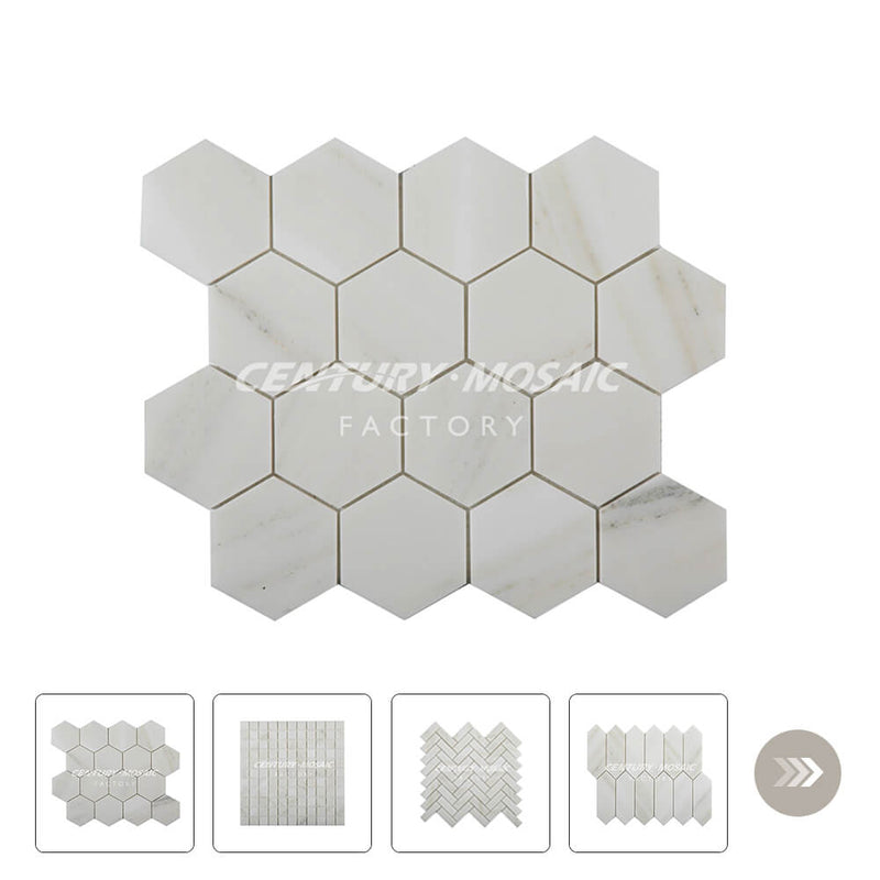 Lasa Calacatta White Polished Marble Mosaic Wholesale Collection