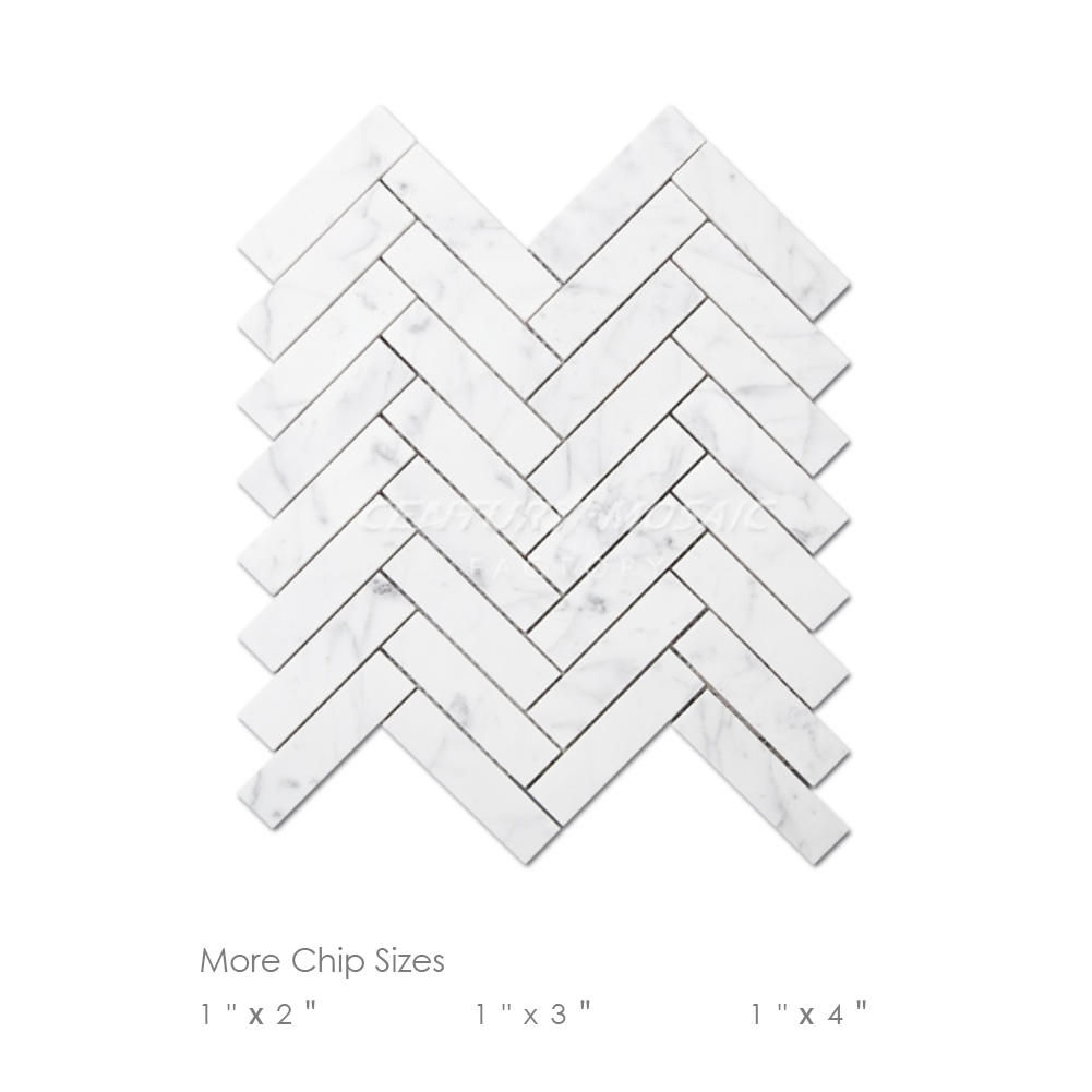 Bianco Carrara White Marble Herringbone Mosaic Tile