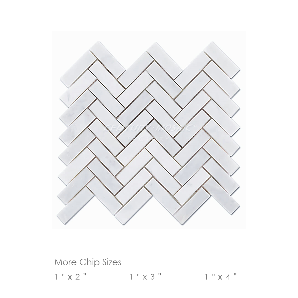 Statuary White Herringbone Marble Mosaic Tile Collection Wholesale