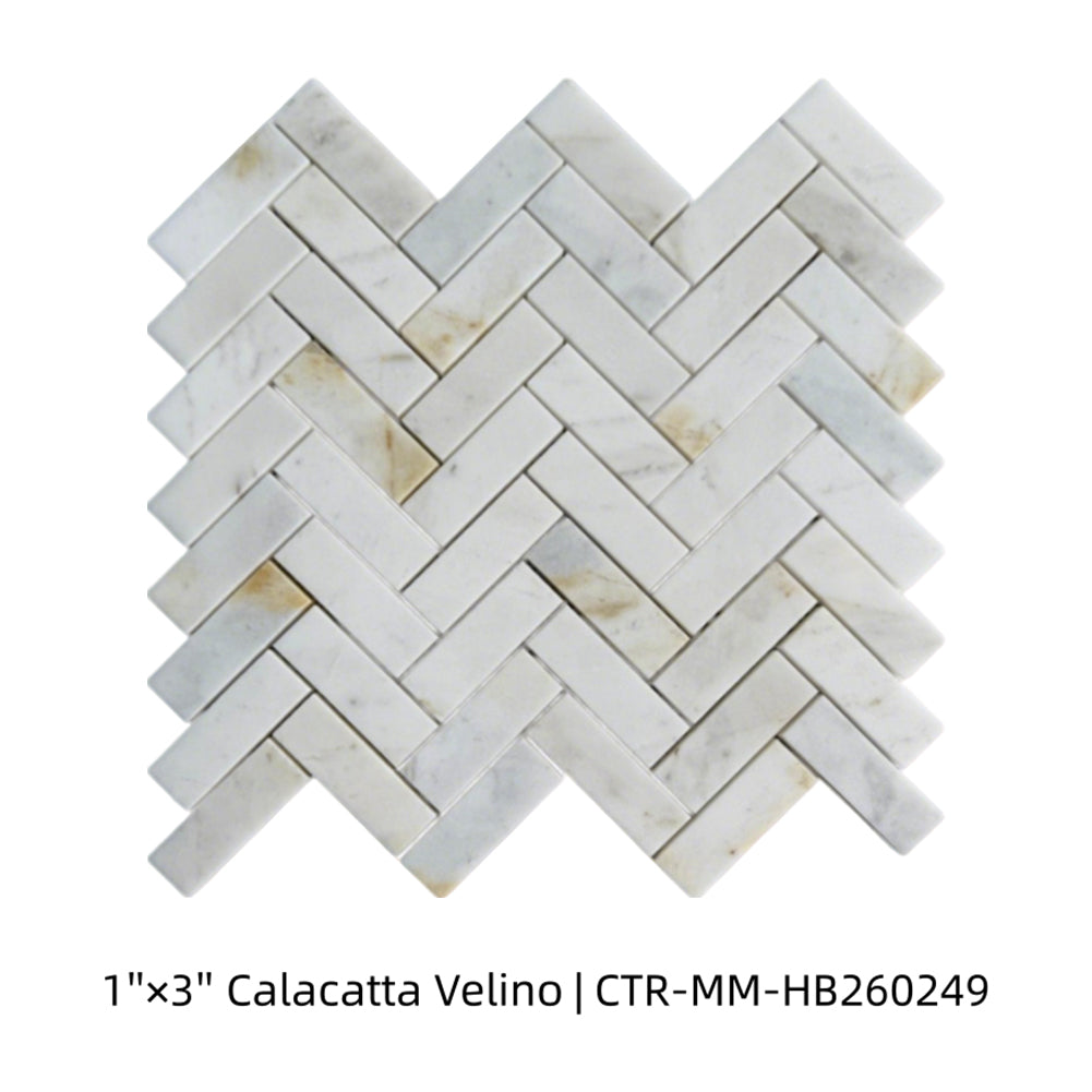 Calacatta Velino 1"x 3" Herringbone Marble Mosaic