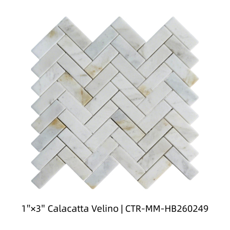 Calacatta Velino 1"x 3" Herringbone Marble Mosaic