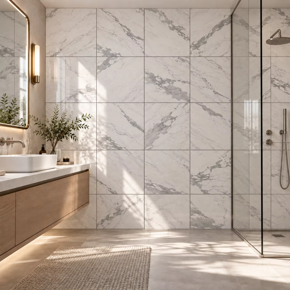Statuario White Polished Marble Tile