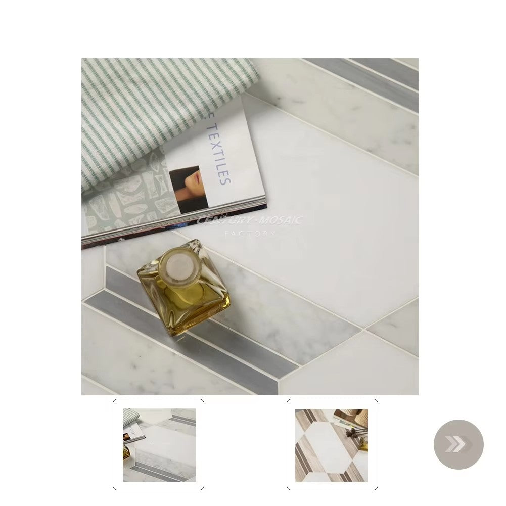 Beauty Shadow Waterjet Marble White Beige Polished Mosaic