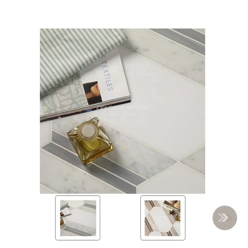 Beauty Shadow Waterjet Marble White Beige Polished Mosaic