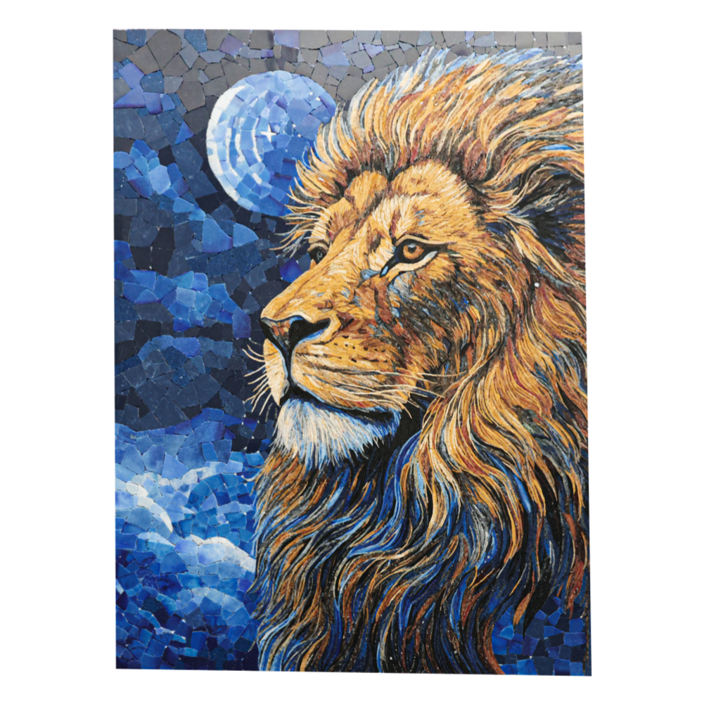 Lion under the Starry Night Animal Marble Mosaic Art