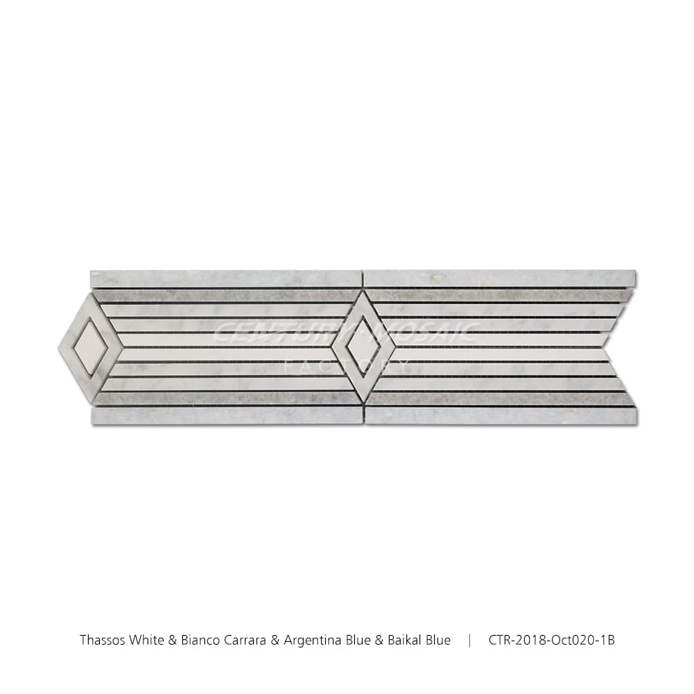 Thassos White, Bianco Carrara, Argentina Blue, Baikal Blue Polished Border Tile Wholesale
