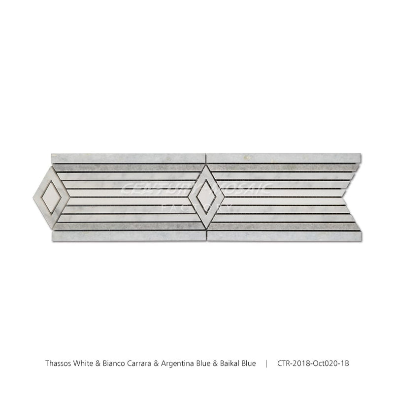 Thassos White, Bianco Carrara, Argentina Blue, Baikal Blue Polished Border Tile Wholesale