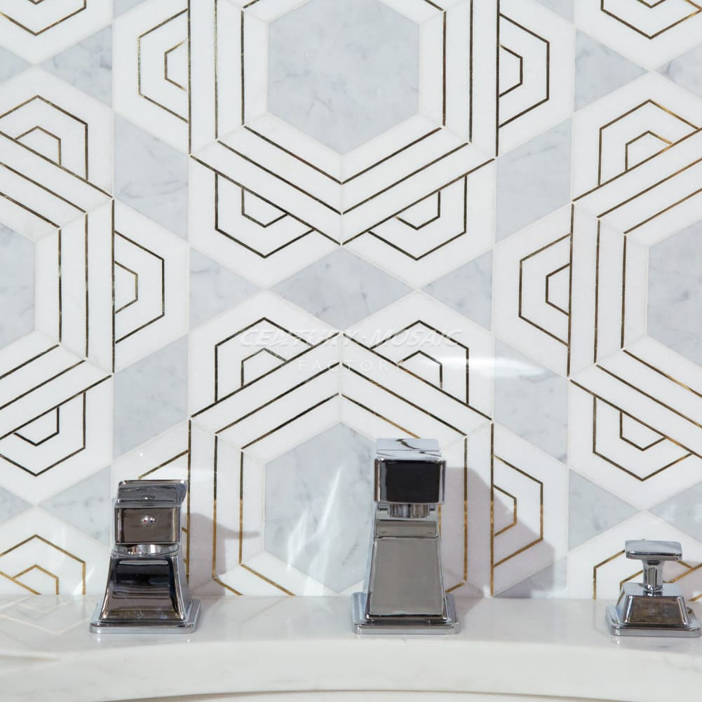 Chillon Castle Waterjet Marble White Square Polished Mosaic Wholesale