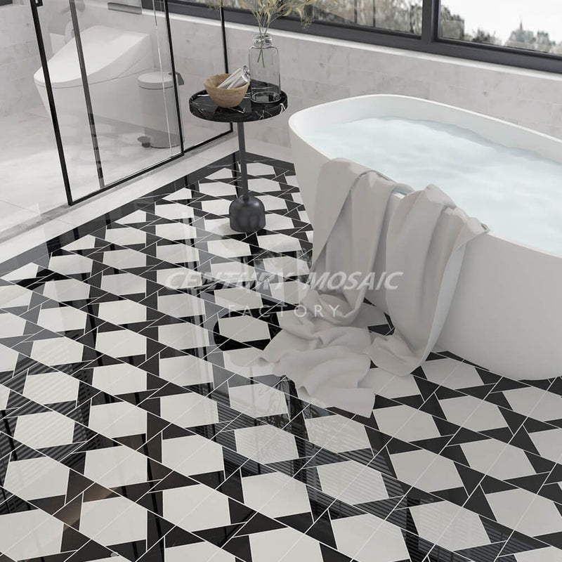 Scarlett White Black Hexagon Polished Marble Mosaic Wholesale