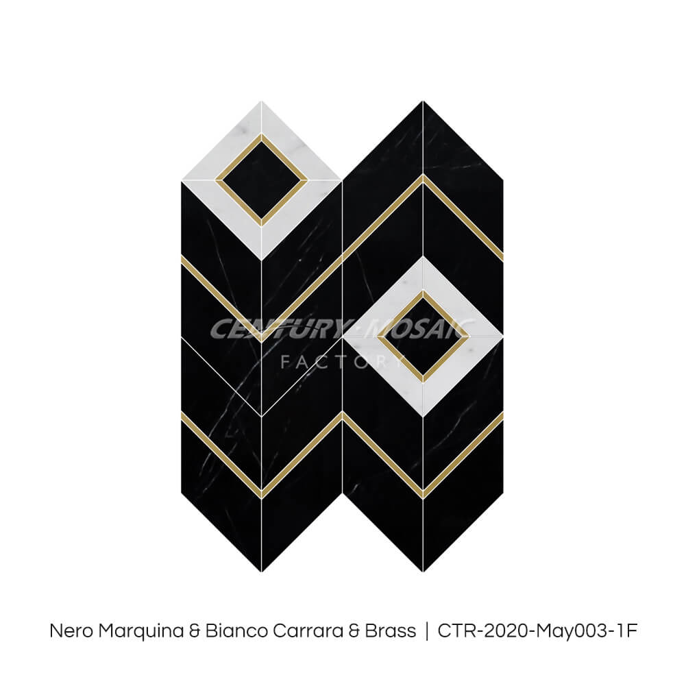 Manners Maketh Man Black White and Golden Marble and Brass Blend Art Mosaic Supplier
