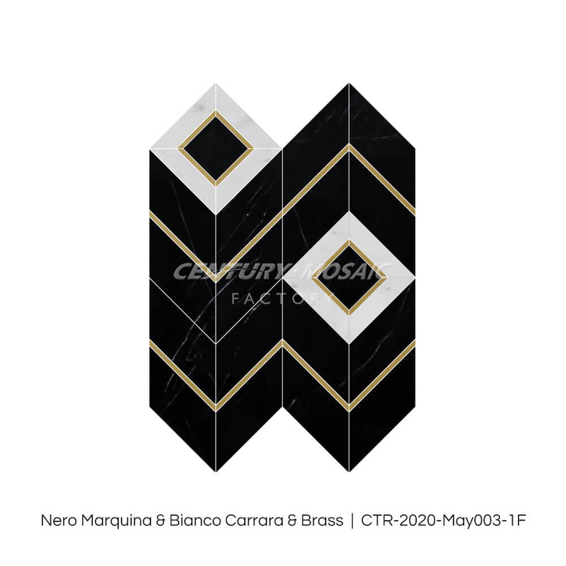 Manners Maketh Man Black White and Golden Marble and Brass Blend Art Mosaic Supplier