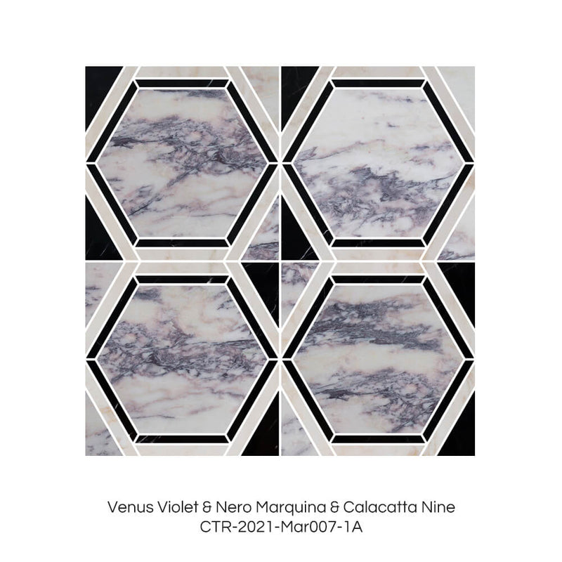 Cosmic Opera Waterjet Marble Purple Hexagon Polished Mosaic Thailand Wholesale