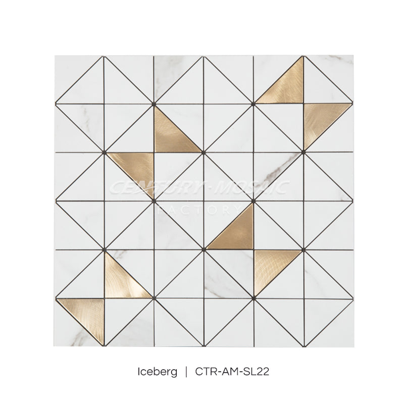 Iceberg Aluminum Plastic Composite Peel and Stick White and Gold Triangle Mosaic Tile Wholesale