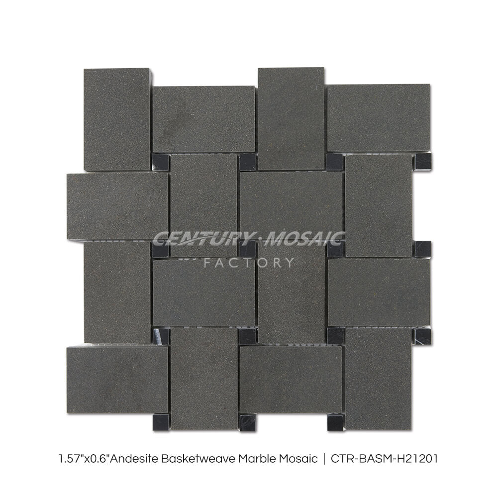 Andesite 1.57×0.6” Basketweave Dark Grey Marble Mosaic Wholesale
