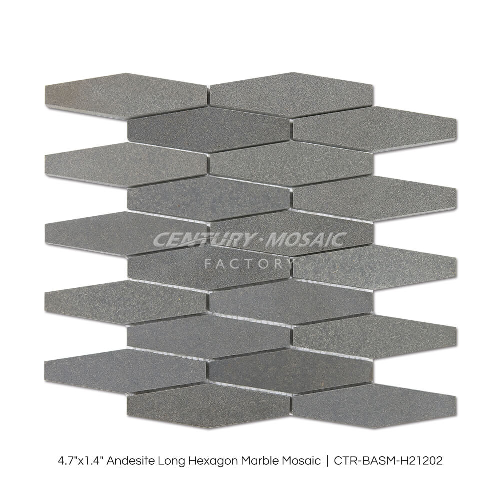 Andesite 4.7×1.4” Long Hexagon Dark Grey Marble Mosaic Wholesale