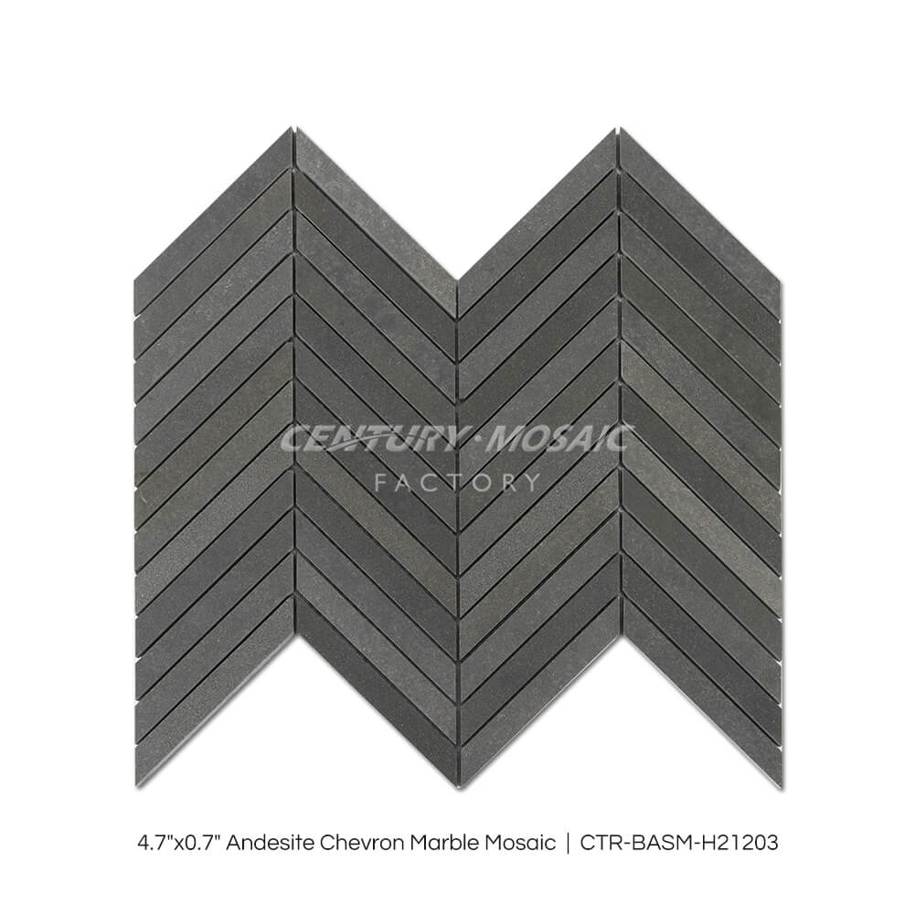 Andesite 4.7×0.7” Chevron Dark Grey Marble Mosaic Wholesale