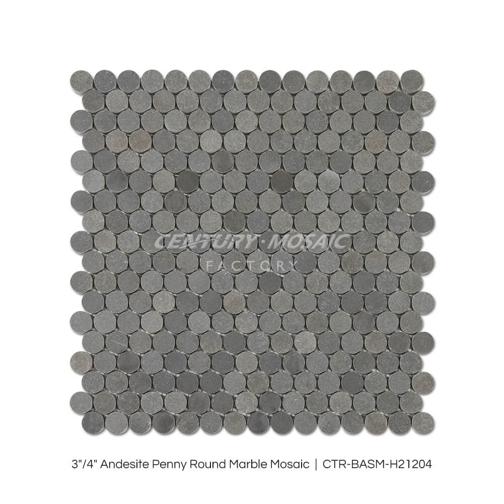 Andesite 3/4” Penny Round Dark Grey Marble Mosaic Wholesale