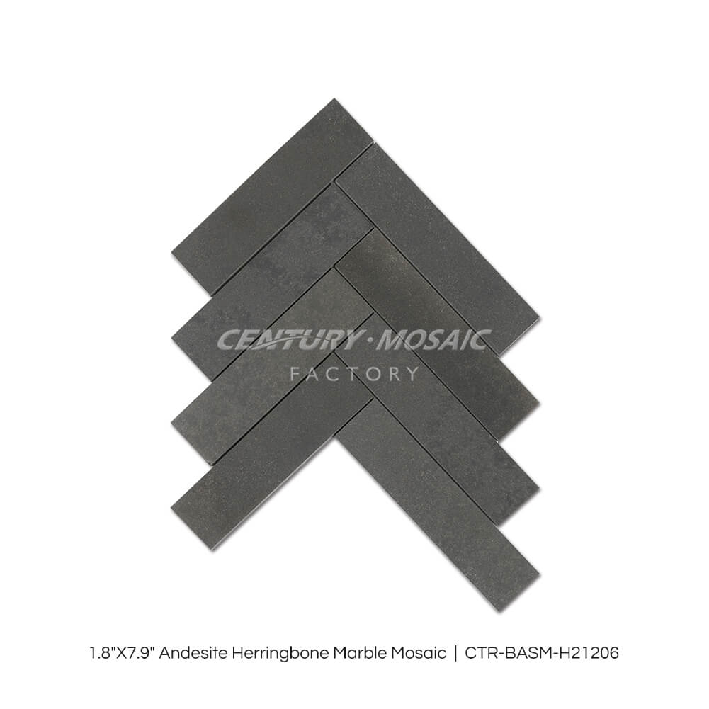 Andesite 1.8×7.9" Herringbone Dark Grey Marble Mosaic Wholesale