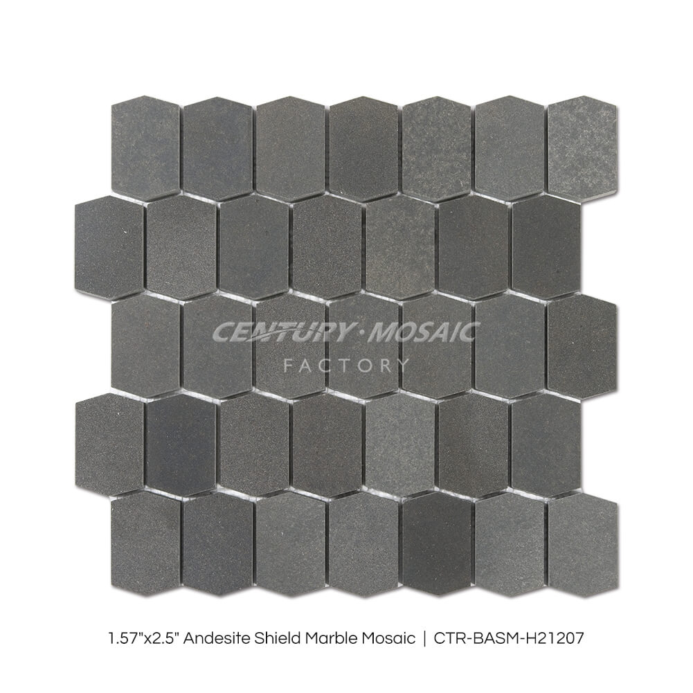Andesite Marble 1.57×2.5” Dark Grey Shield Mosaic Wholesale