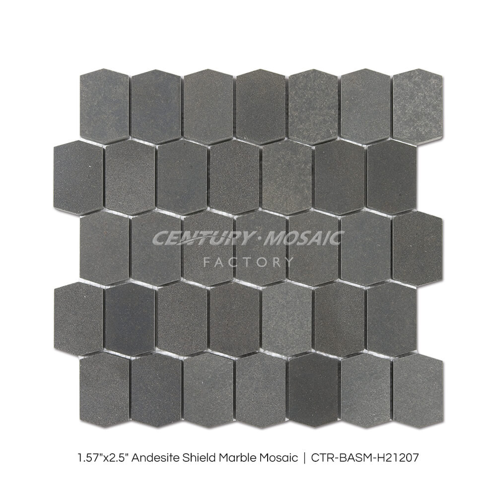 Andesite Marble 1.57×2.5” Dark Grey Shield Mosaic Wholesale