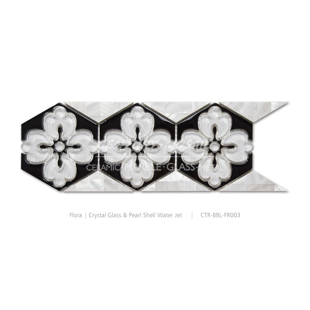 Crystal Glass & Pearl Shell Black Polished Border Wholesale