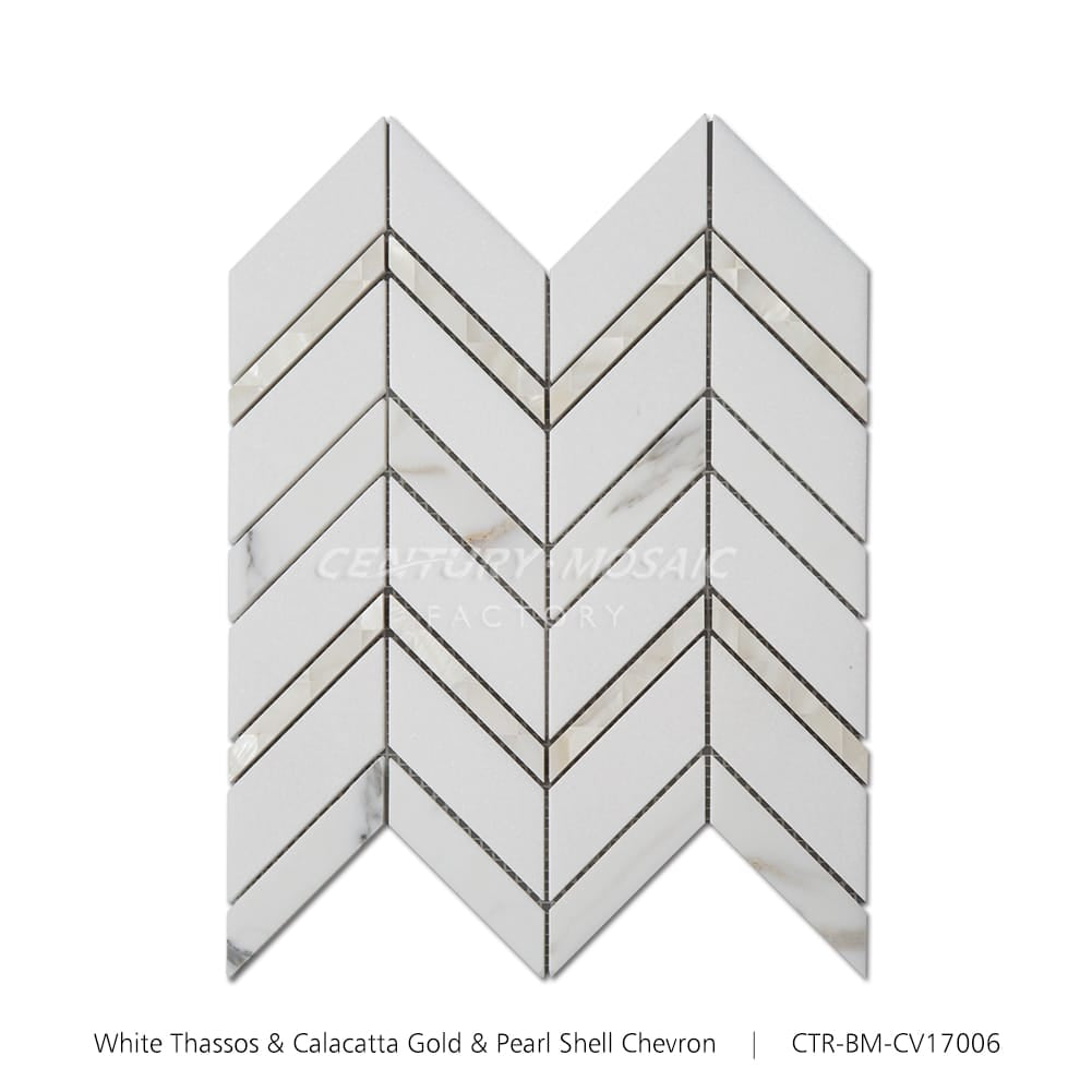 Marble and Pearl Shell Chevron Polished Marble Mosaic Wholesale