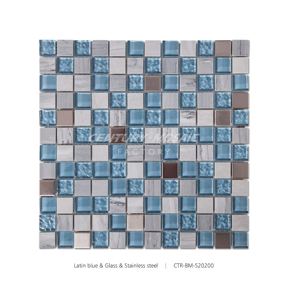 Marble & Glass & Stainless Steel Blue Square Polished Mosaic Wholesale