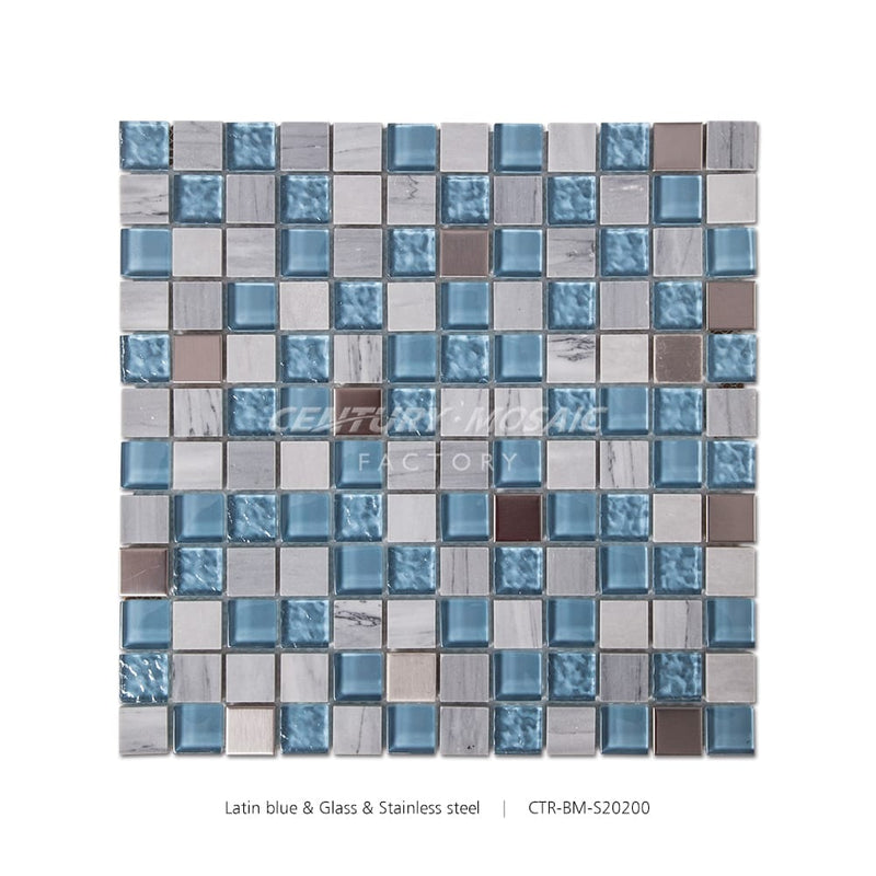 Marble & Glass & Stainless Steel Blue Square Polished Mosaic Wholesale