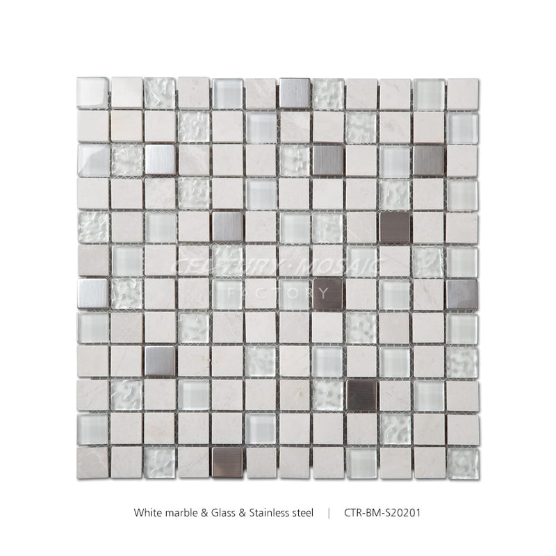 Marble Glass Stainless Steel White Square Mosaic Wholesale