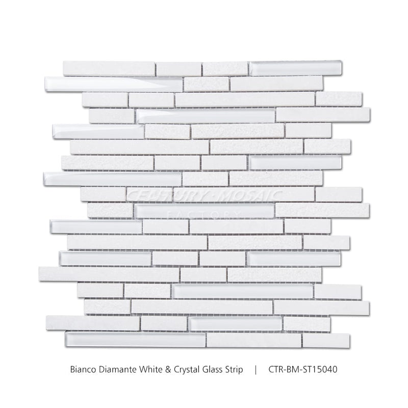 Bianco Diamante White & Crystal Glass White Strip Mosaic Manufacturer