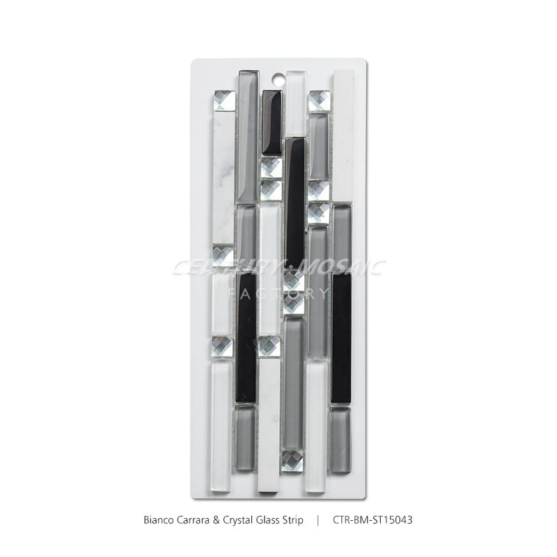 Bianco Carrara & Crystal Glass Black Grey Silver Strip Mosaic Manufacturer