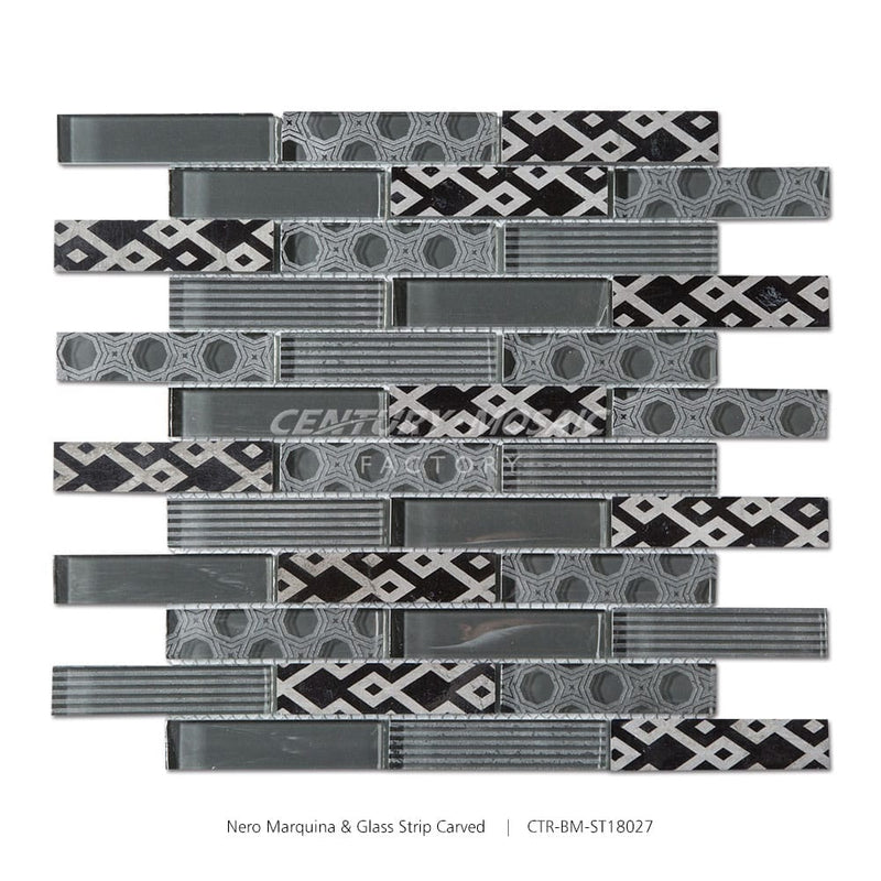 Nero Marquina & Glass Black Strip Carved Mosaic Manufacturer
