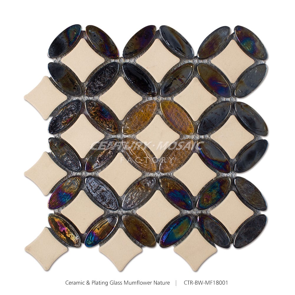 Ceramic & Plating Glass Black and Brown Mumflower Nature Mosaic Manufacturer