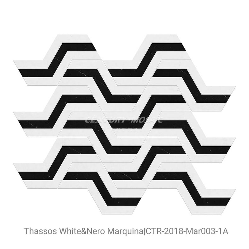 Set Sail Waterjet Marble White Black Polished Mosaic Thailand Wholesale