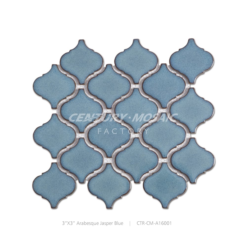 Ceramic 3”x3” Jasper Blue Arabesque Mosaic Matte Wholesale