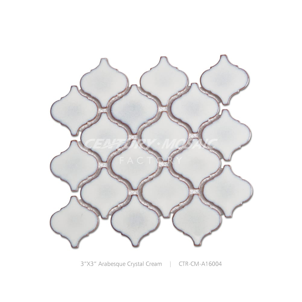 Ceramic 3”x3” Crystal Cream Arabesque Mosaic Matte Wholesale