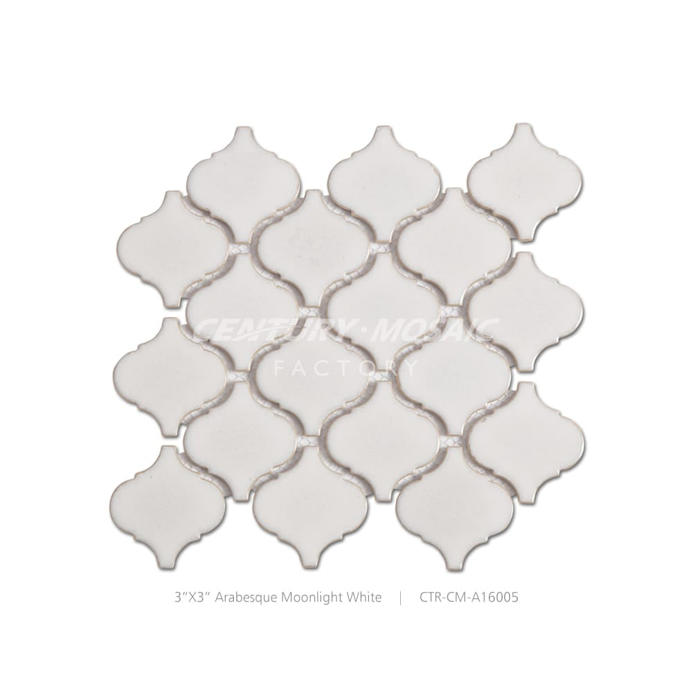 Ceramic 3”x3” Moonlight White Arabesque Mosaic Matte Wholesale