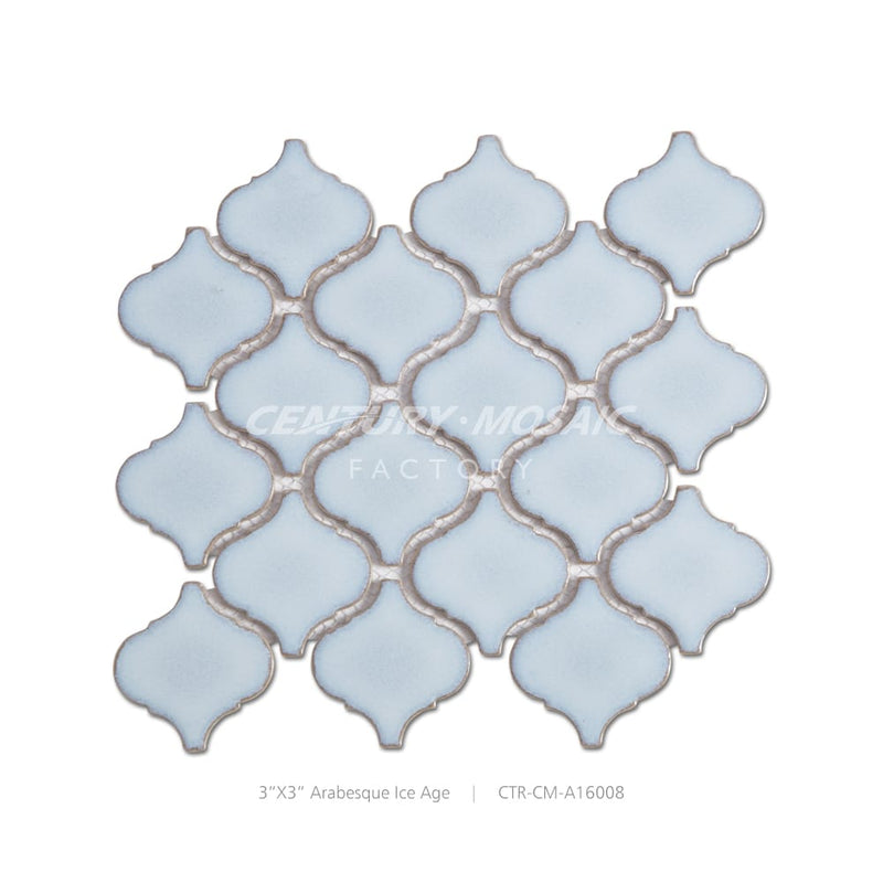 Ceramic Ice Age Blue 3”x3” Arabesque Mosaic Matte Wholesale