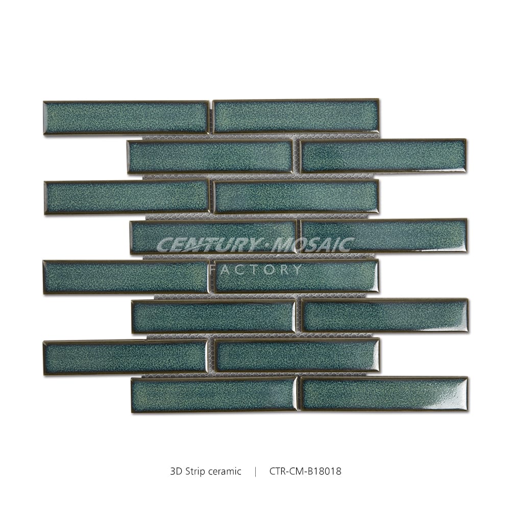 3D Strip Green Ceramic Mosaic Glossy Wholesale