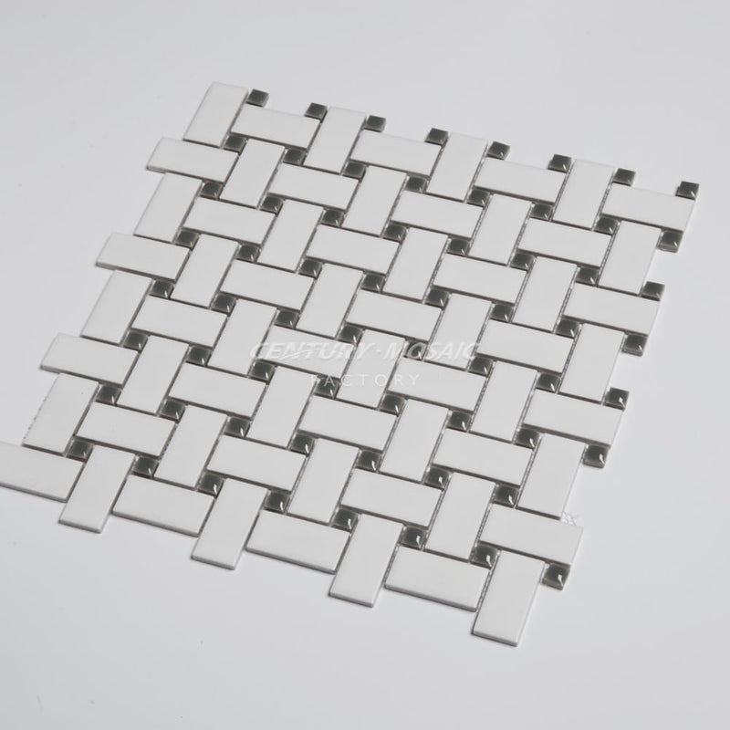 Ceramic 1”x 2” Basketweave Mosaic Gray Dot Matte Wholesale