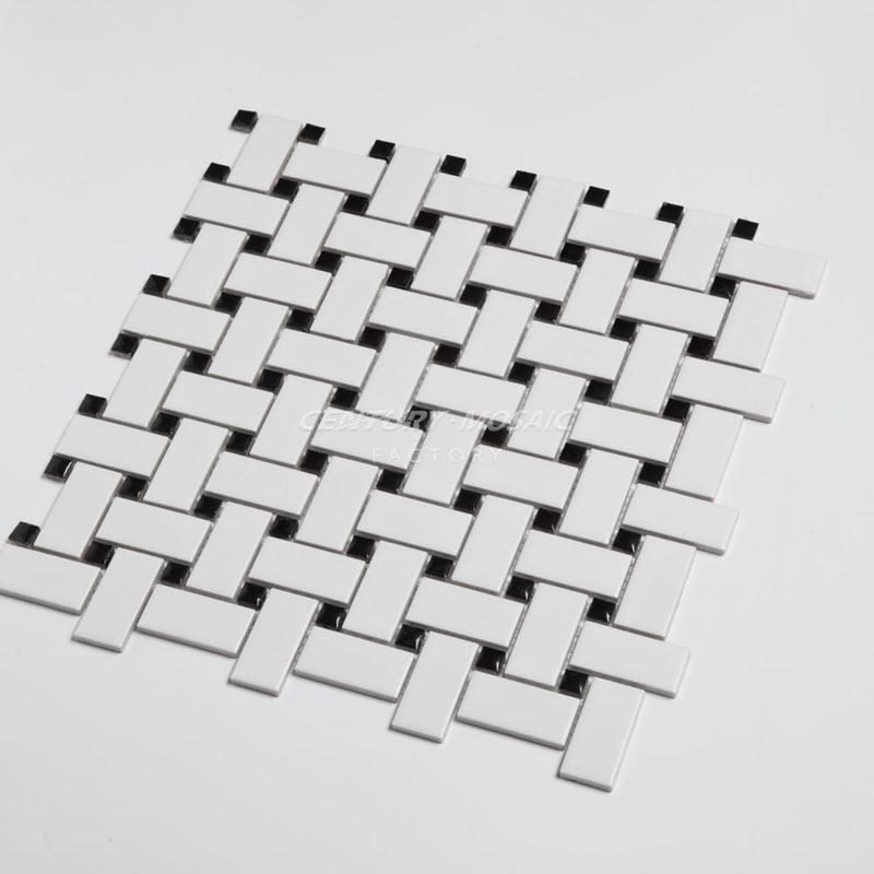 Ceramic 1”x 2” Basketweave Black Dot Mosaic Matte Wholesale