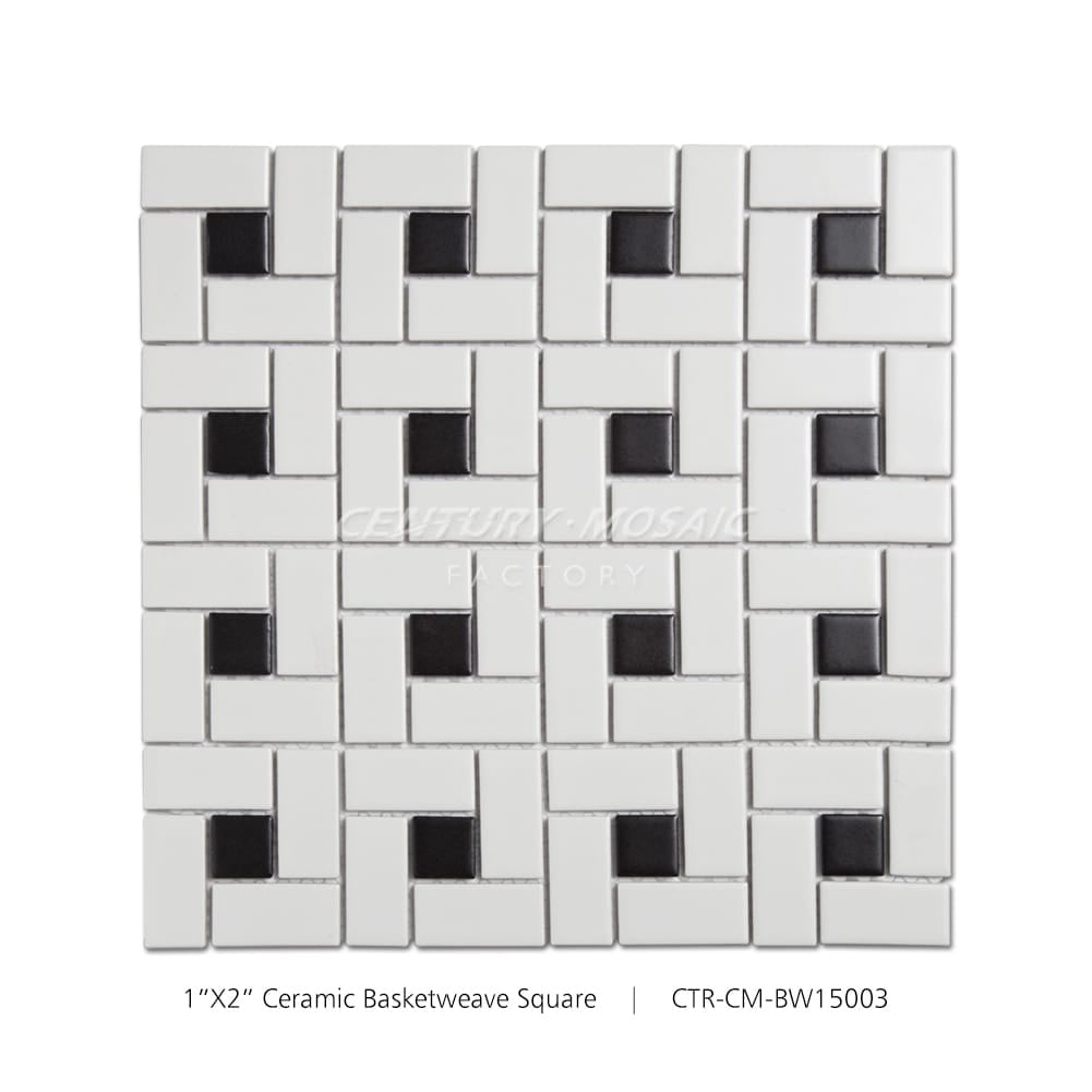 Ceramic White Strip and Square Mosaic Glossy Wholesale