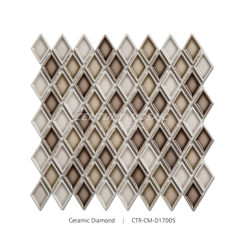 Brown and White Ceramic Diamond Mosaic Glossy Wholesale