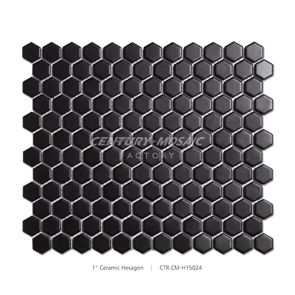 Black Ceramic 23mm Honed Hexagon Mosaic Glossy Wholesale
