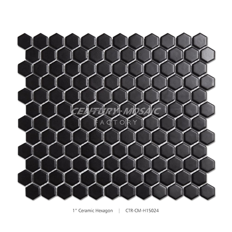 Black Ceramic 23mm Honed Hexagon Mosaic Glossy Wholesale