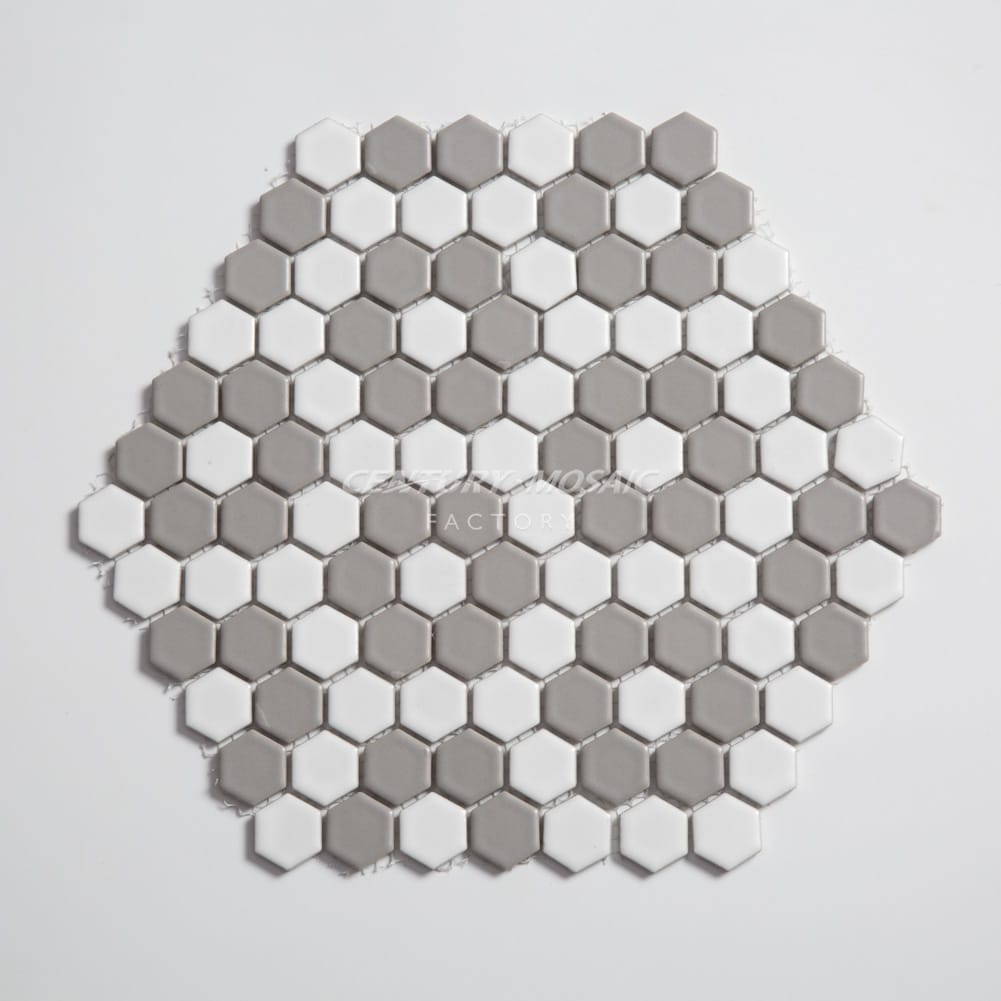 Ceramic Hexagon Mosaic Brown and White Matte Wholesale