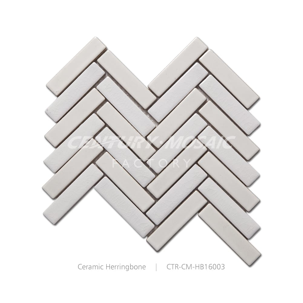 Ceramic 1×4″ Herringbone Mosaic White Glossy Wholesale