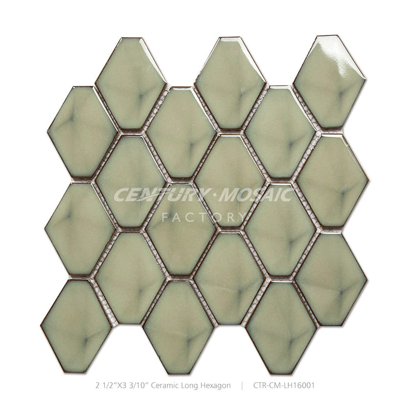 Ceramic Green Long Hexagon Mosaic Glossy Wholesale